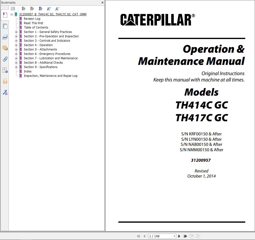 CAT Telehandler TH417C GC Parts Manual Service Manual Operation And Maintenance Manual