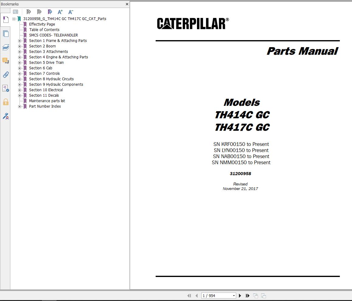 CAT Telehandler TH417C GC Parts Manual