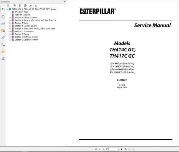 CAT Telehandler TH417C GC Service Manual
