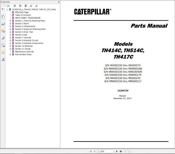 CAT Telehandler TH417C Parts Manual