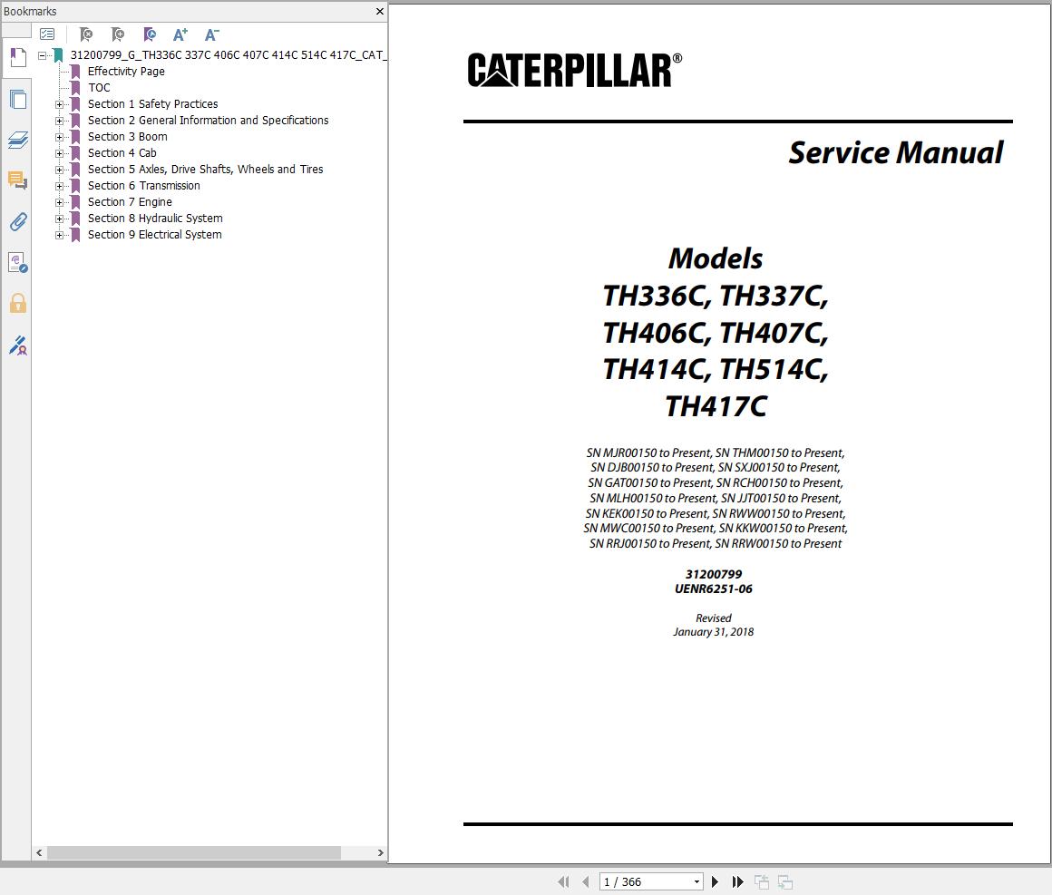 CAT Telehandler TH417C Service Manual