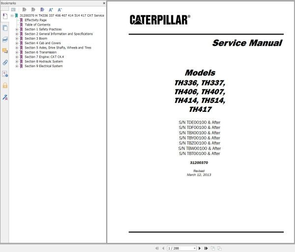 CAT Telehandler TH514 Service Manual