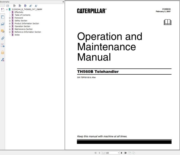 CAT Telehandler TH560B Flash Files Parts Manual Service Manual Operation And Maintenance Manual