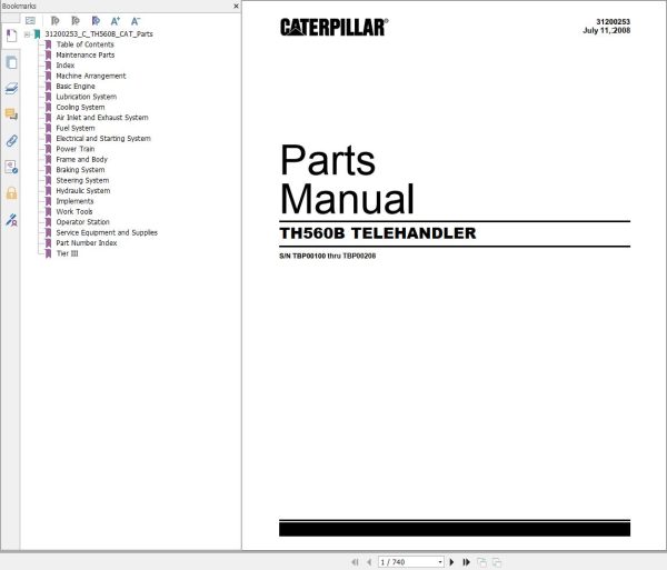 CAT Telehandler TH560B Parts Manual
