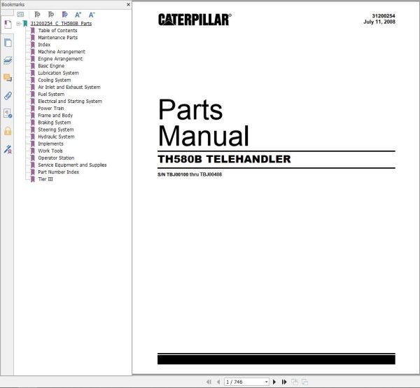 CAT Telehandler TH580B Parts Manual