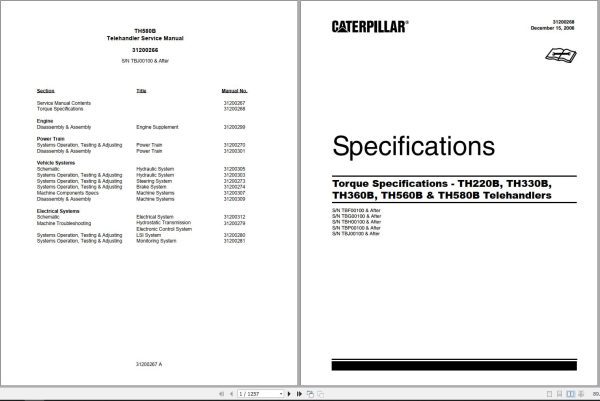 CAT Telehandler TH580B Service Manual