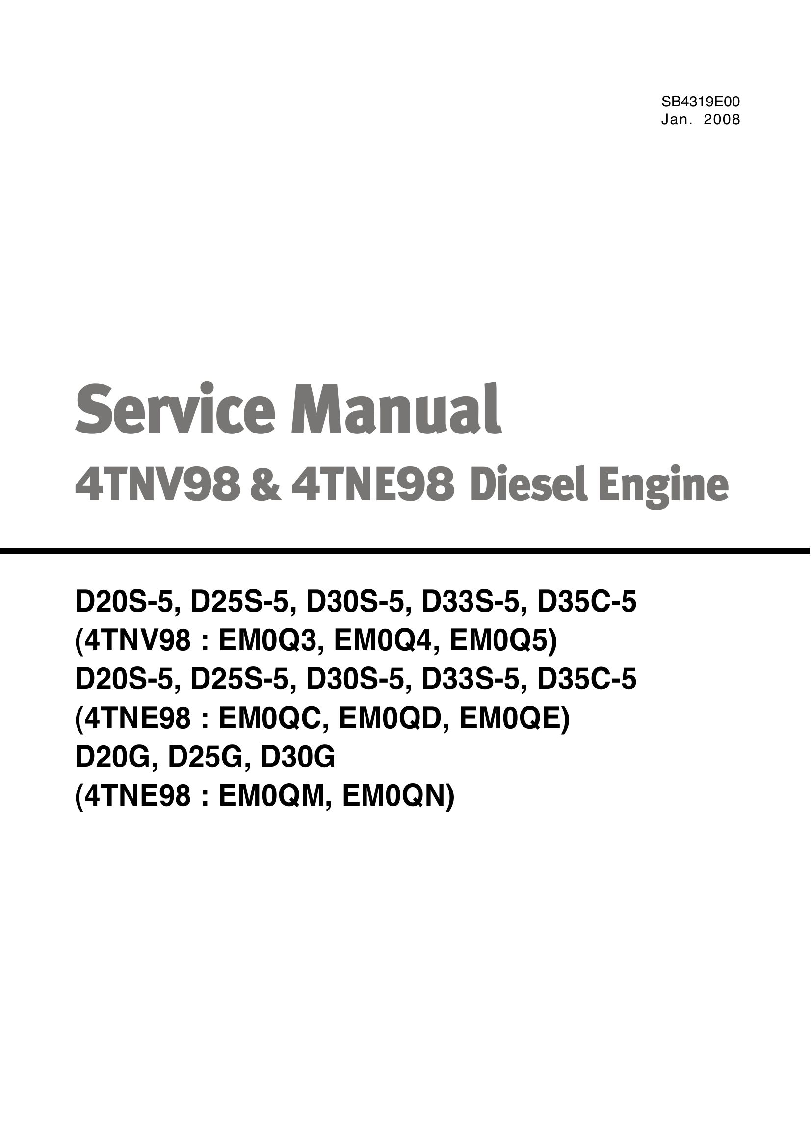 Daewoo Diesel Engine 4TNV98 4TNE98 Service Manual SB4319E00