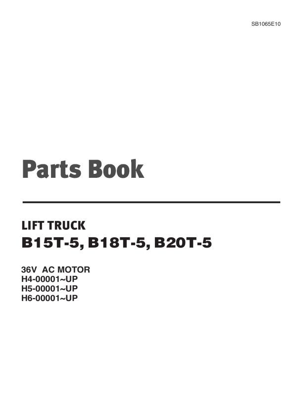 Daewoo Forklift B15T 5 to B20T 5 Parts Book SB1065E10