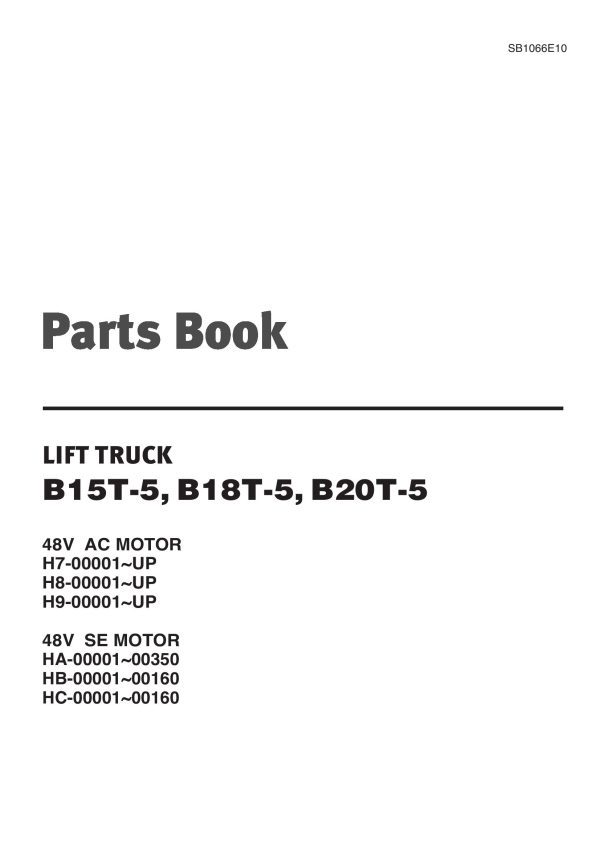 Daewoo Forklift B15T 5 to B20T 5 Parts Book SB1066E10