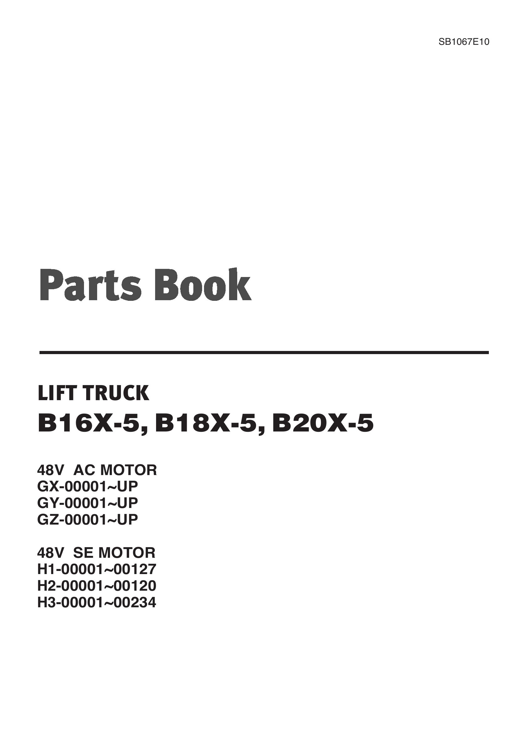 Daewoo Forklift B16X 5 to B20X 5 Parts Book SB1067E10