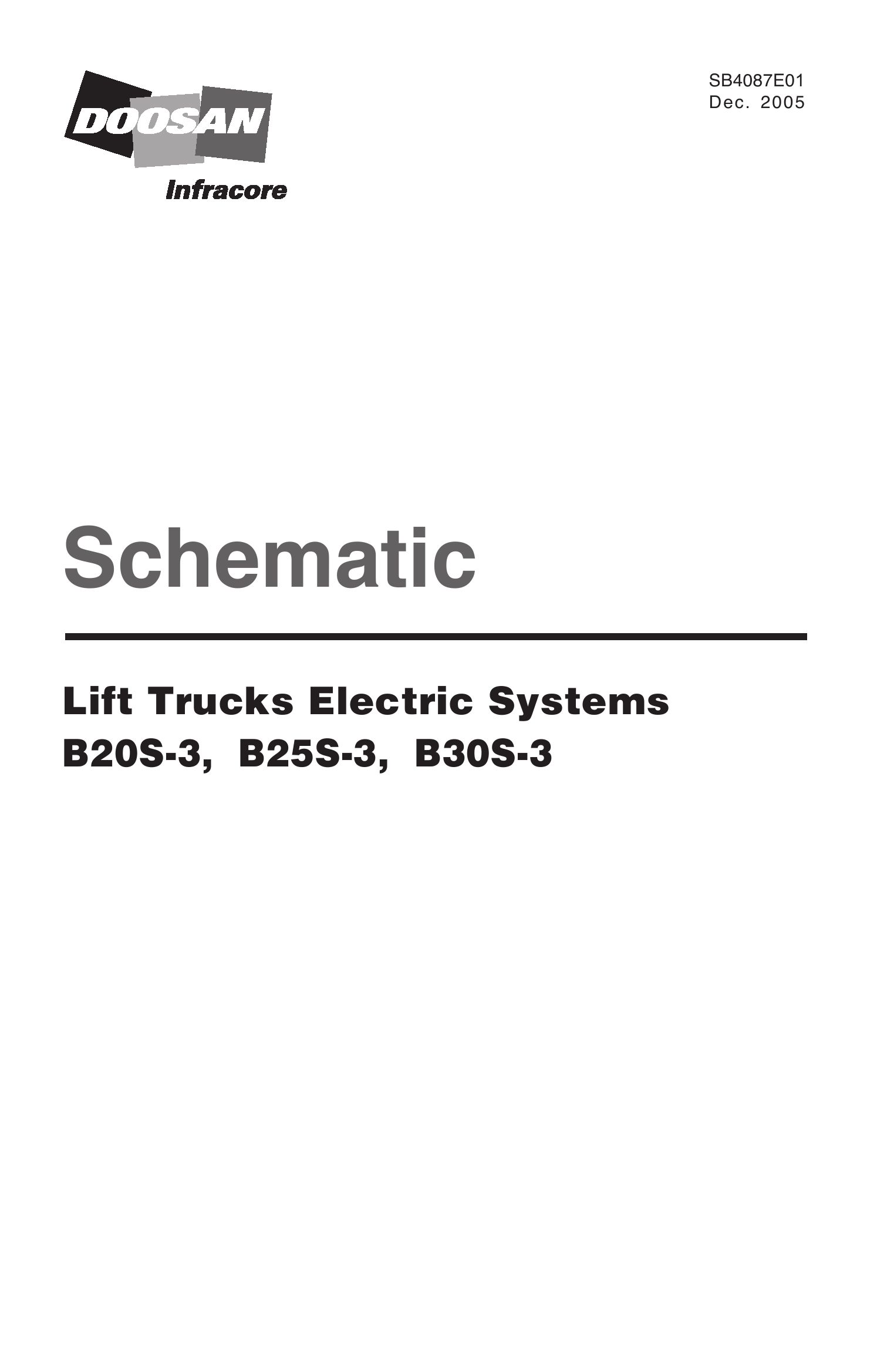 Daewoo Forklift B20S 3 to B30S 3 Electric Schematic SB4087E01