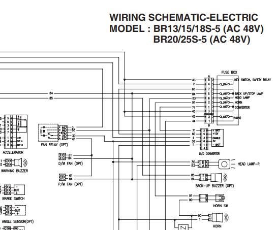 Daewoo Forklift BR13S 5 to BR25S 5 Electric Schematic SB4339E00