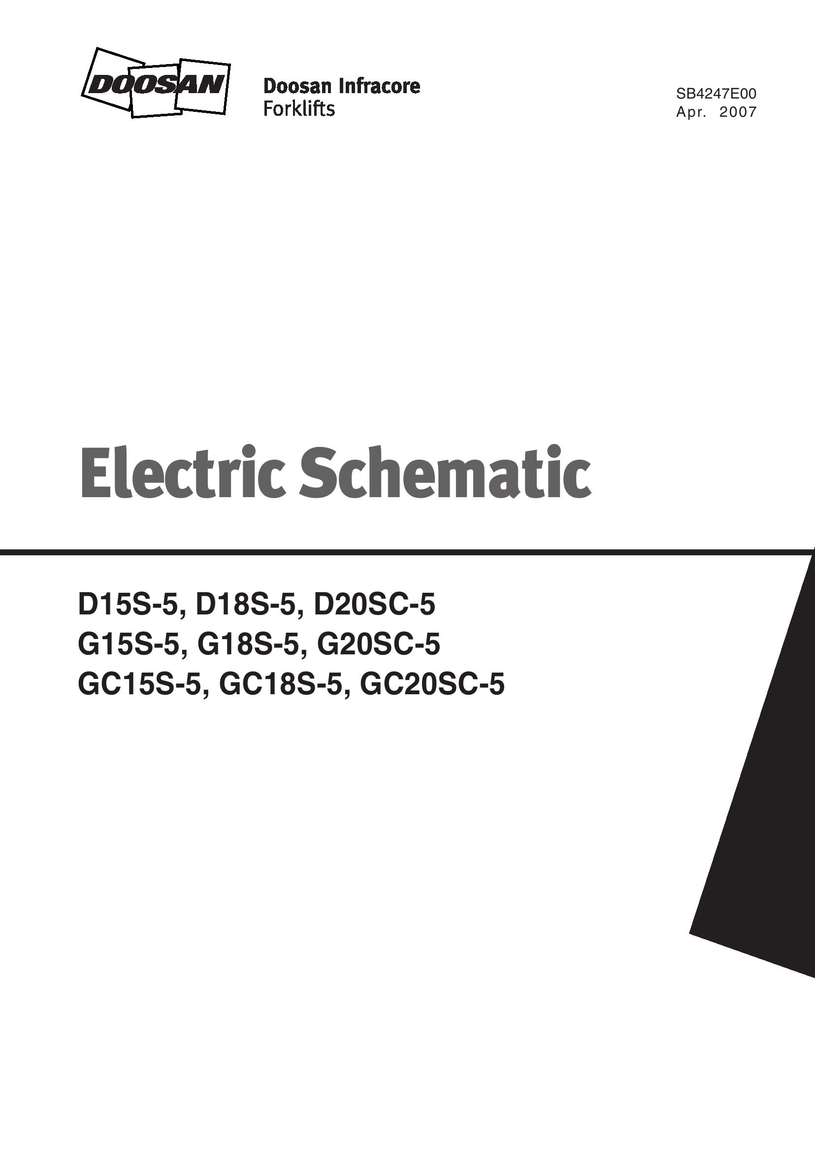 Daewoo Forklift D15S 5 to GC20SC 5 Electric Schematic SB4247E00