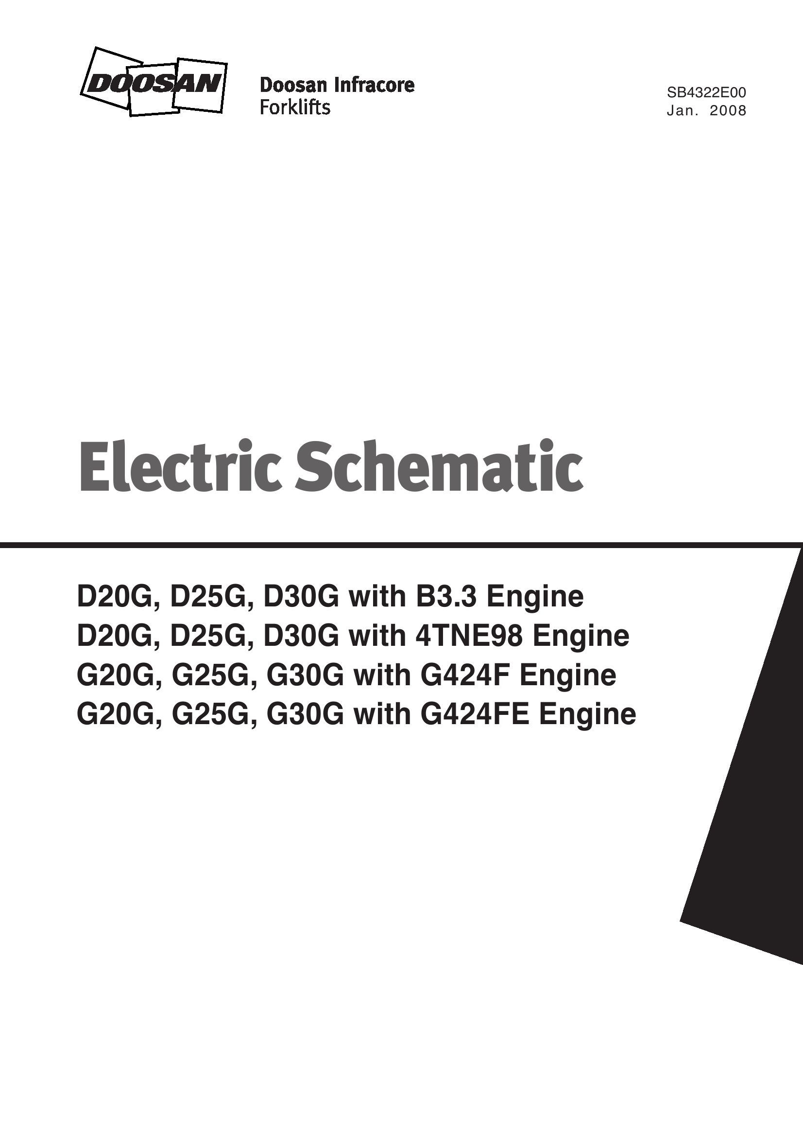 Daewoo Forklift D20G to G30G Electric Schematic SB4322E00