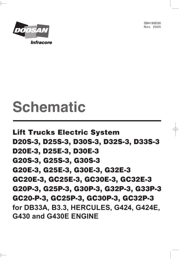Daewoo Forklift D20S 3 to GC32P 3 Electric Schematic SB4195E00