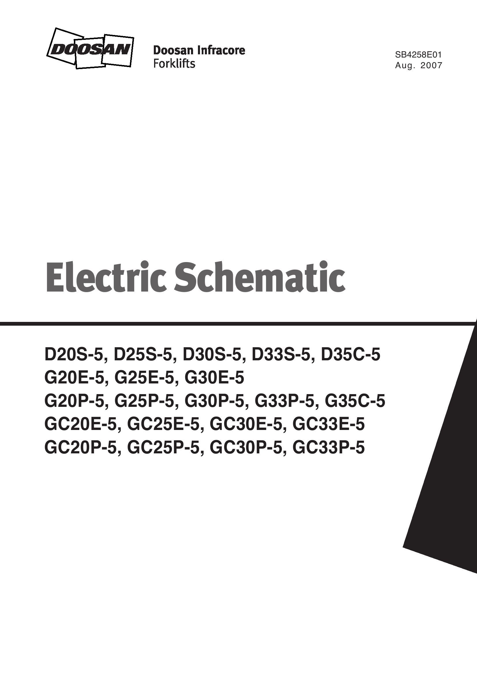 Daewoo Forklift D20S 5 to GC33P 5 Electric Schematic SB4258E01