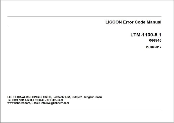 Liebherr Mobile Crane LTM 1130 5.1 Error Code Manual 066845 DE 1