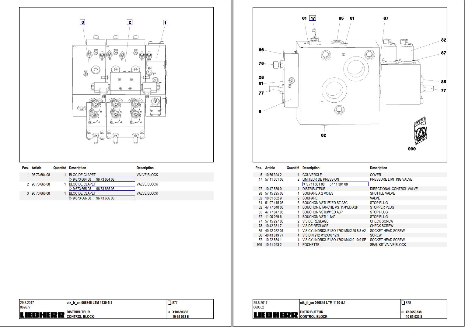 Liebherr Mobile Crane LTM11305.1 Spare Parts Catalogue DE EN FR ES RU