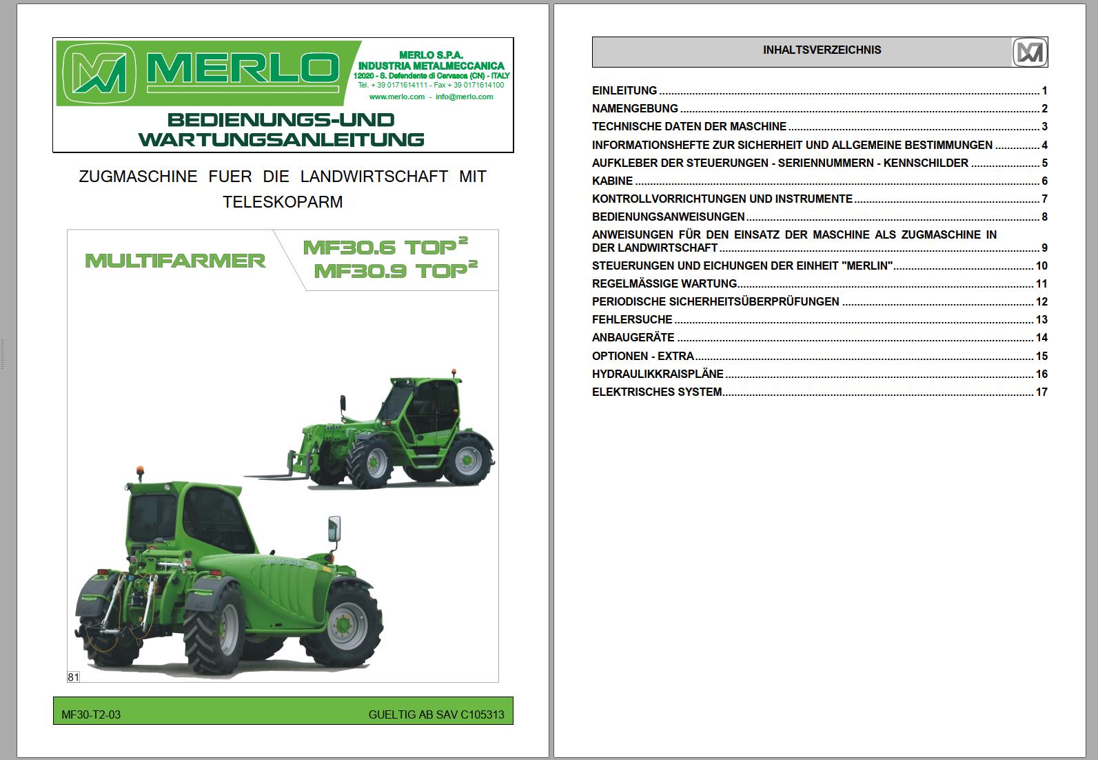 002 Merlo Multifarmer MF30.6 MF30.9 TOP Service Manuals DE