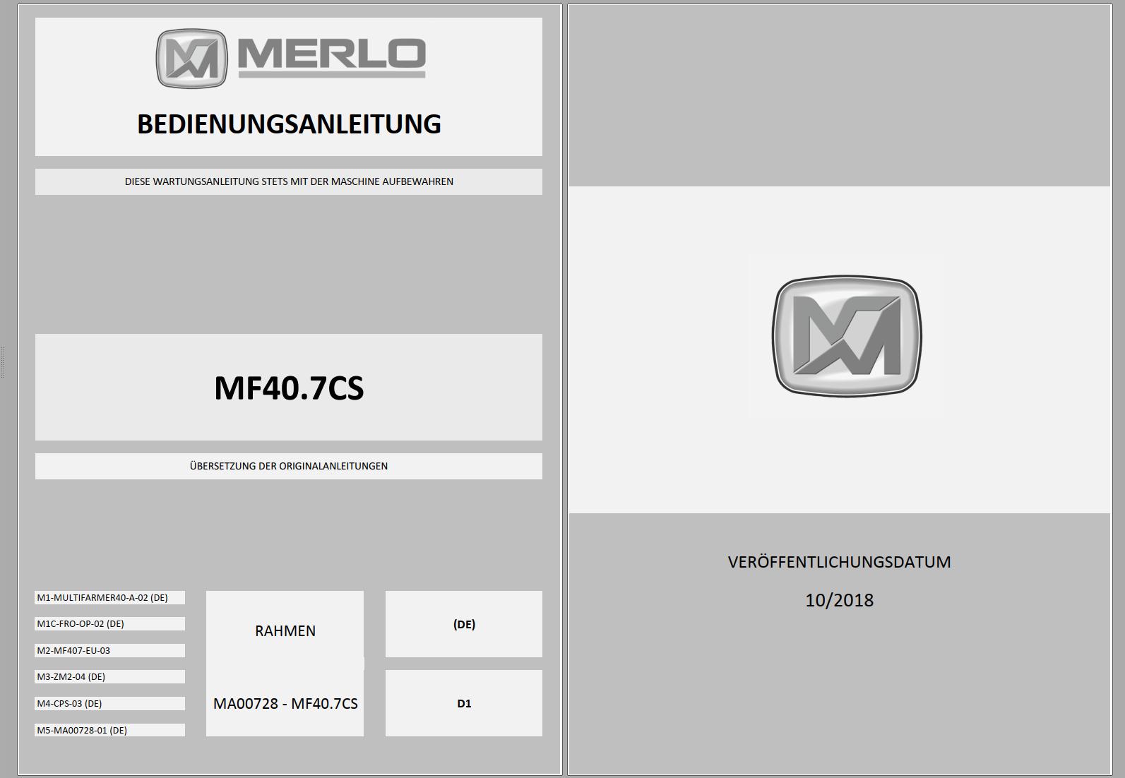 004 Merlo Multifarmer MF40.7CS MF40.9CS Service Manuals DE