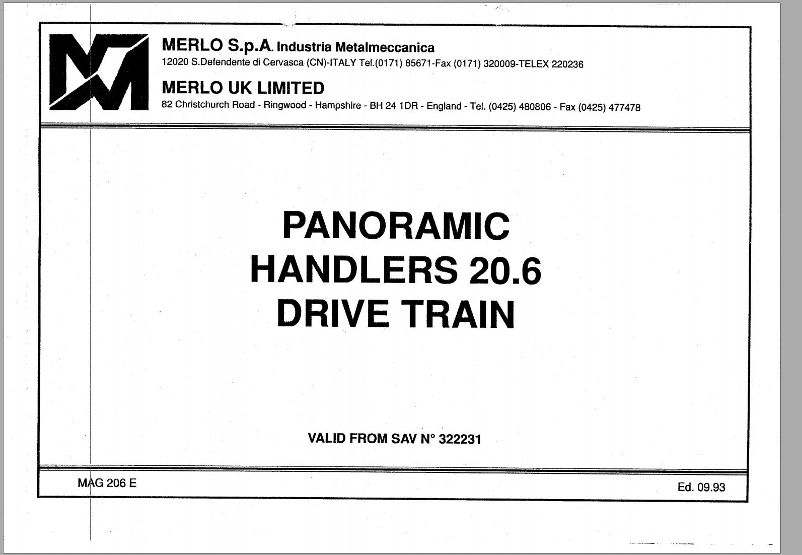 005 Merlo Panoramic Handlers P20.6SC Service Manuals