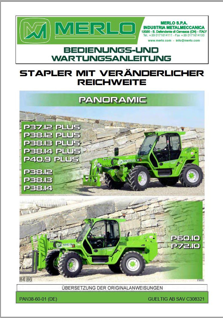 006 Merlo Panoramic MERlin CDC P40.9 to P72.10 Service Manuals DE