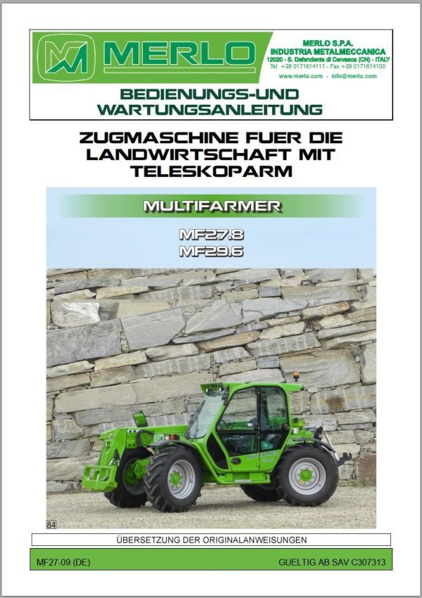 007 Merlo Panoramic MF27.9 MF29.6 P32.6 P28.8 Service Manuals DE