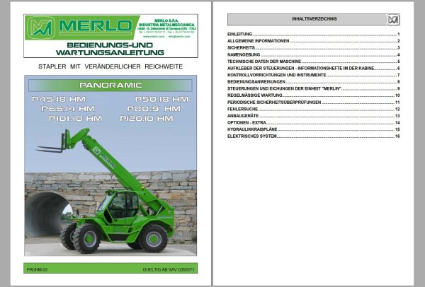 015 Merlo Panoramic P45.18 to P120.10 Service Manuals DE