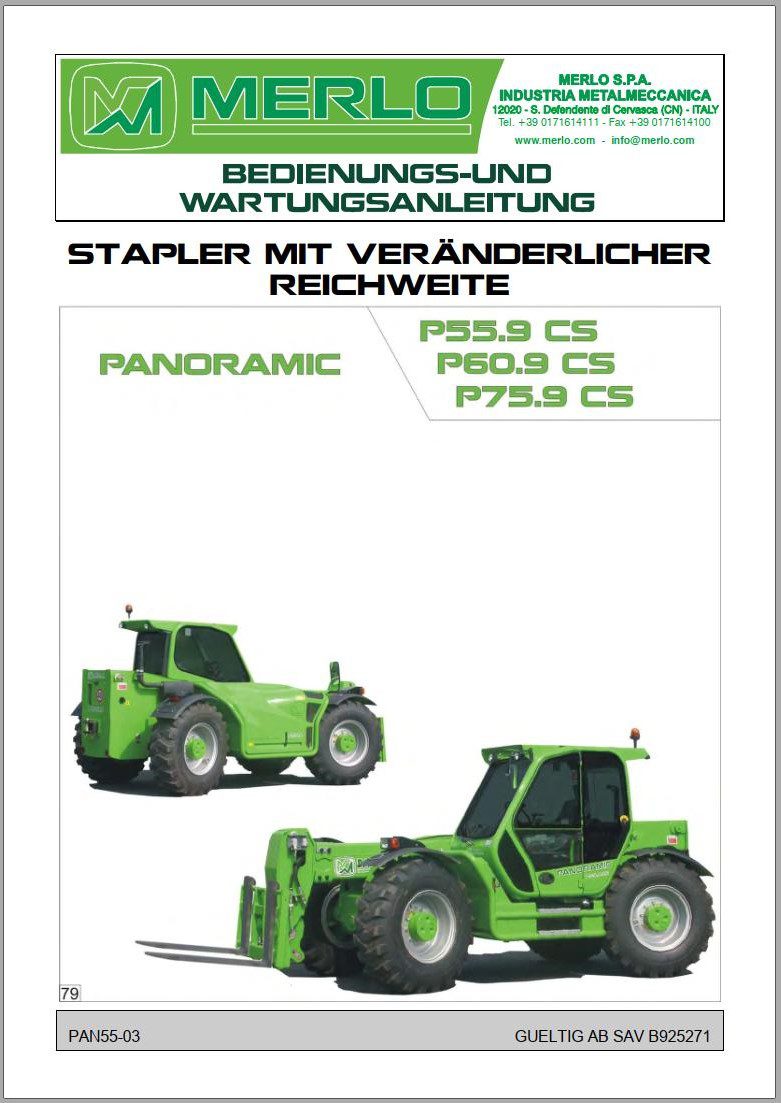 016 Merlo Panoramic P55.9 to P75.9 CS Service Manuals DE