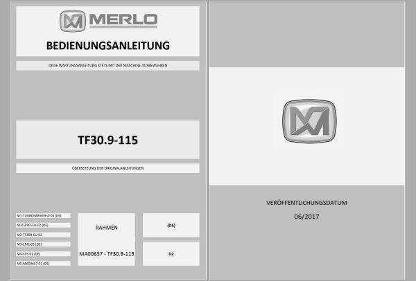 021 Merlo Turbofarmer Modular TF30.9 to TF65.9 Service Manuals DE