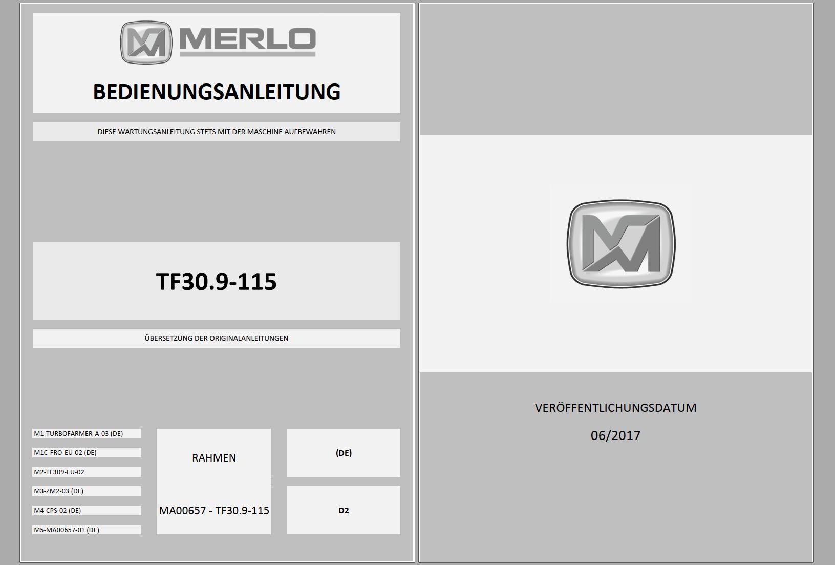 021 Merlo Turbofarmer Modular TF30.9 to TF65.9 Service Manuals DE