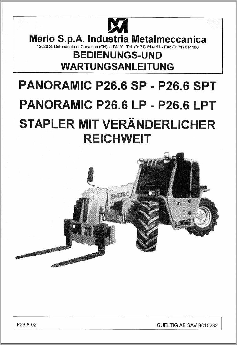022 Merlo Turbofarmer P26.6 to P35.7 Service Manuals DE