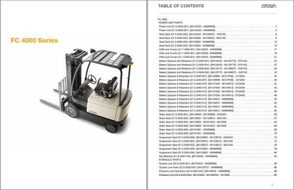 Crown Counterbalance Forklift FC 4000 Parts Service Manual
