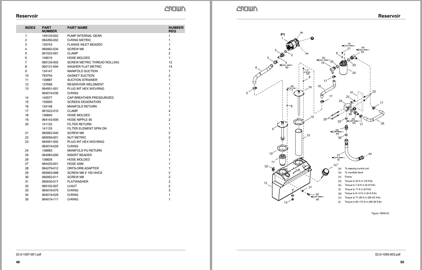 Crown Counterbalance Forklift RC 5700 Parts Service Manual 1