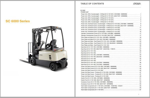 Crown Counterbalance Forklift SC 6000 Parts Service Manual
