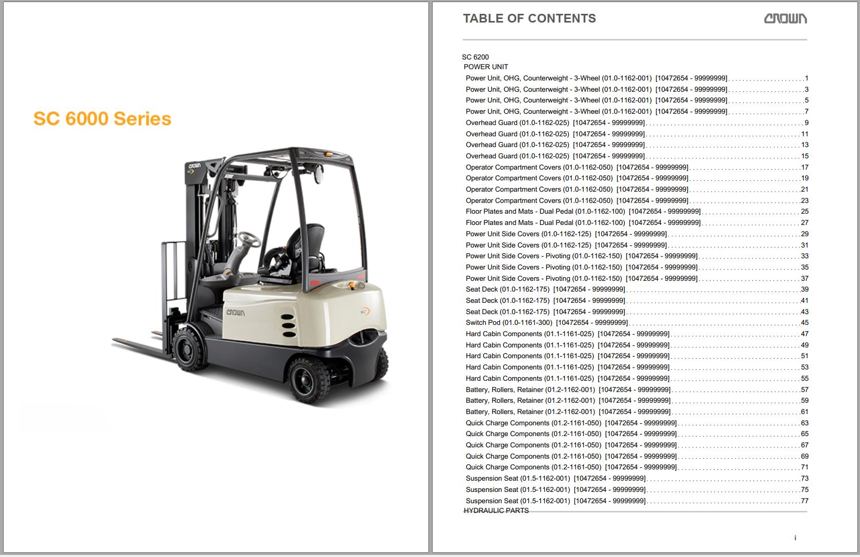 Crown Counterbalance Forklift SC 6200 Parts Service Manual 1