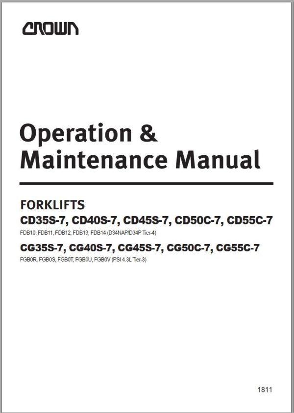Crown IC C D Pneumatic 7 Series 8 12K Operation Maintenance Service Manual