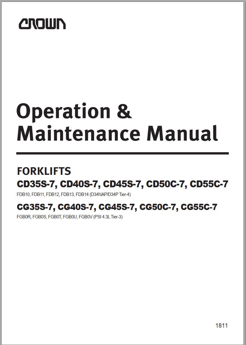 Crown IC C D Pneumatic 7 Series 8 12K Operation Maintenance Service Manual