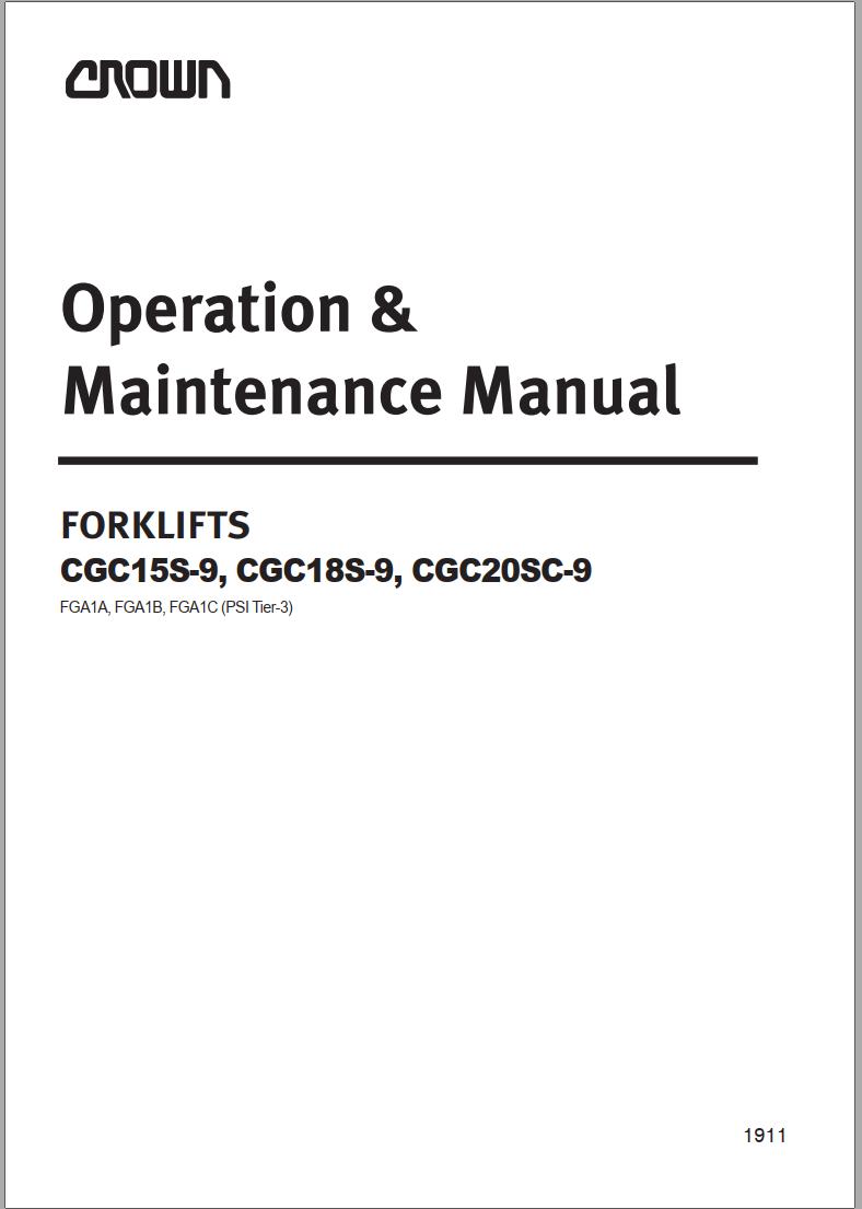 Crown IC C G Cushion 9 Series 3 4K Operation Maintenance Service Manual