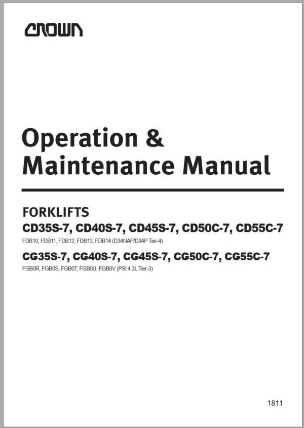 Crown IC C G Pneumatic 7 Series 8 12K Operation Maintenance Service Manual