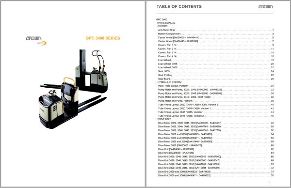 Crown Pallet GPC 3000 Parts Catalog Service Manual
