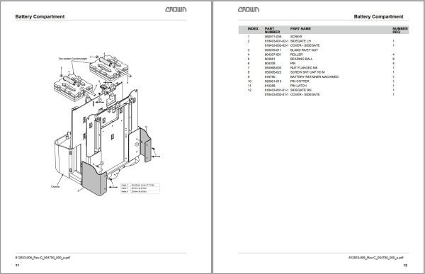 Crown Pallet MPC 3000 QPR Parts Catalog Service Manual