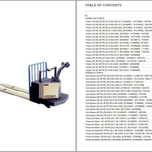 Crown Pallet PE Parts Catalog Service Manual