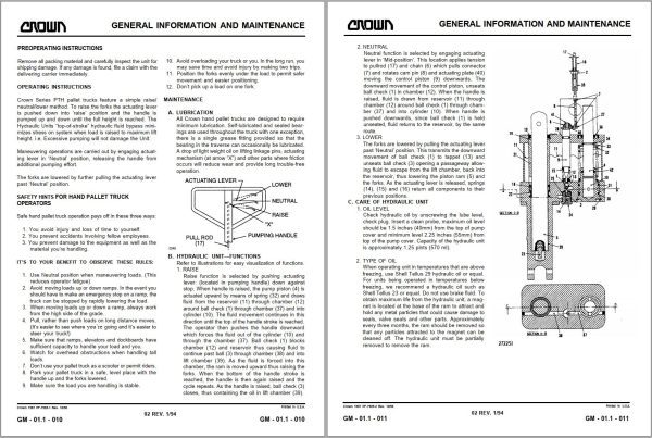 Crown Pallet PTH 50 Parts Catalog Service Manual before SN 7 512500 1
