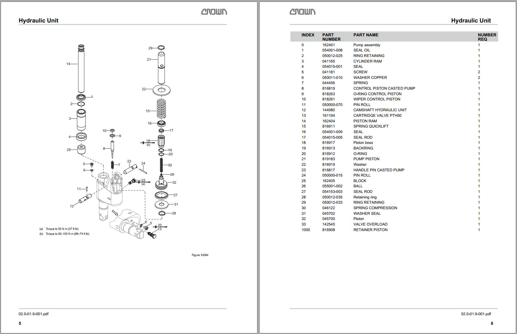 Crown Pallet PTH50 L Mono Parts Catalog Service Manual