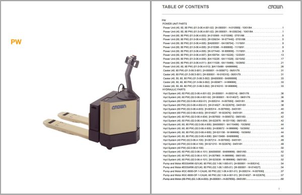 Crown Pallet PW Parts Catalog Service Manual