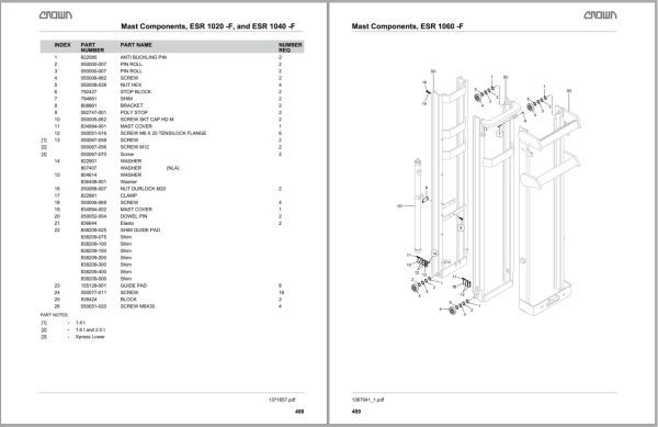 Crown Reach ESR 1000 Parts Catalog Service Manual