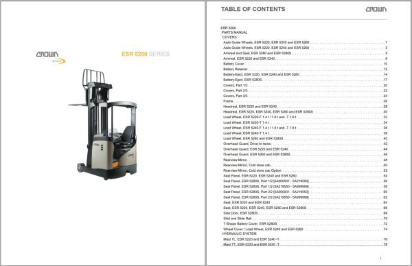 Crown Reach ESR 5200 Parts Catalog Service Manual