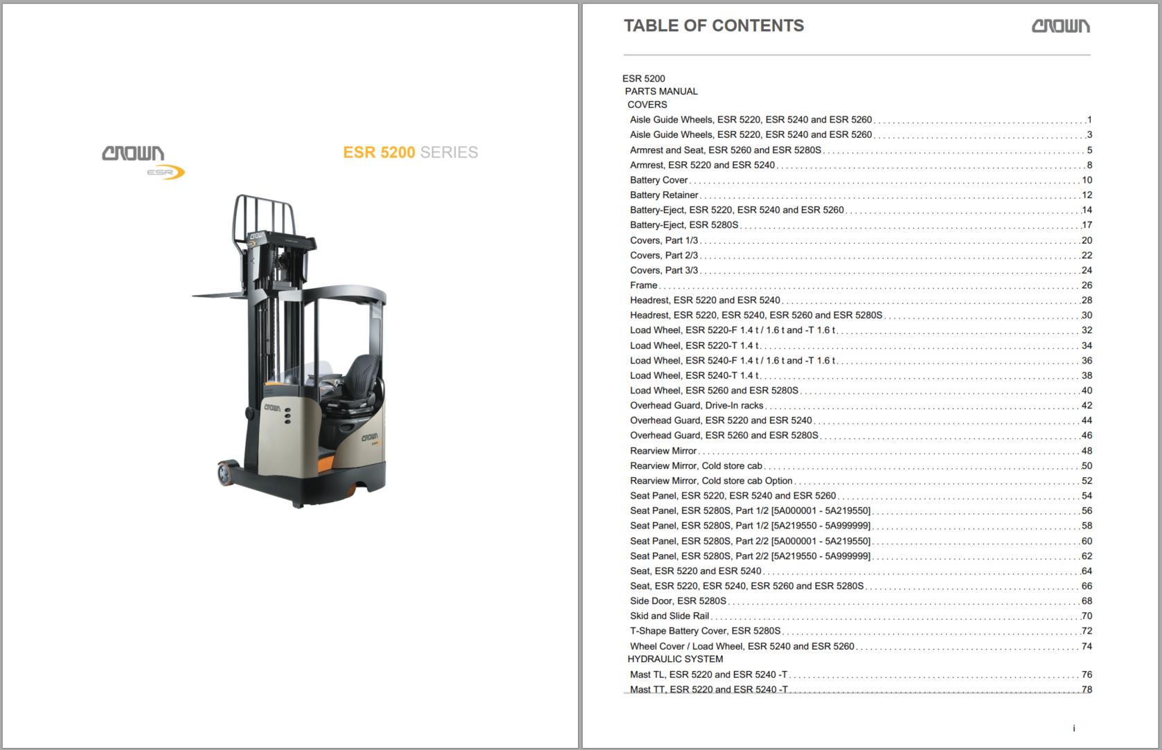 Crown Reach ESR 5200 Parts Catalog Service Manual