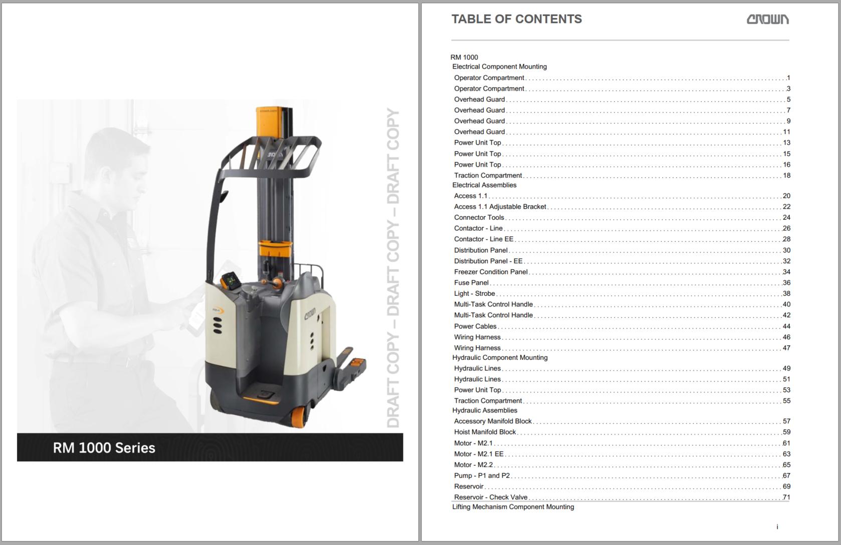Crown Reach RM 1000 Parts Catalog, Service Manual